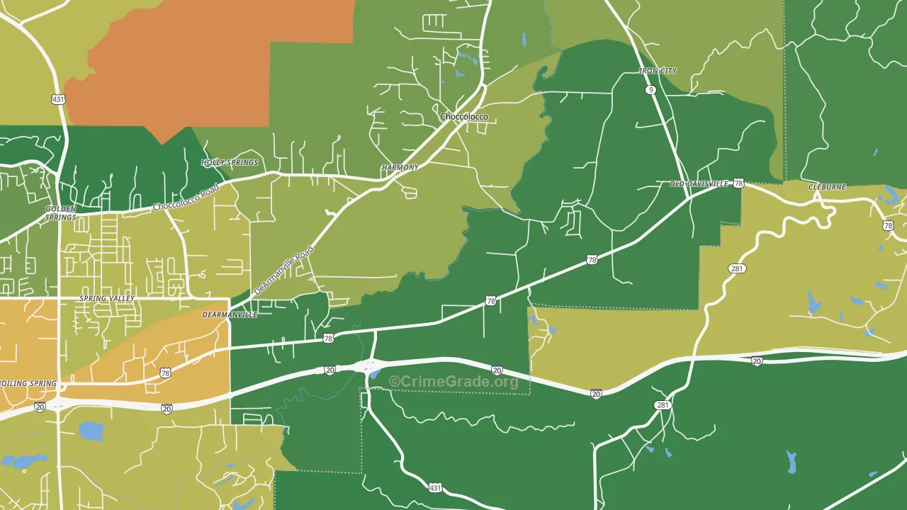 Choccolocco, AL Map of Vehicle Theft Rates