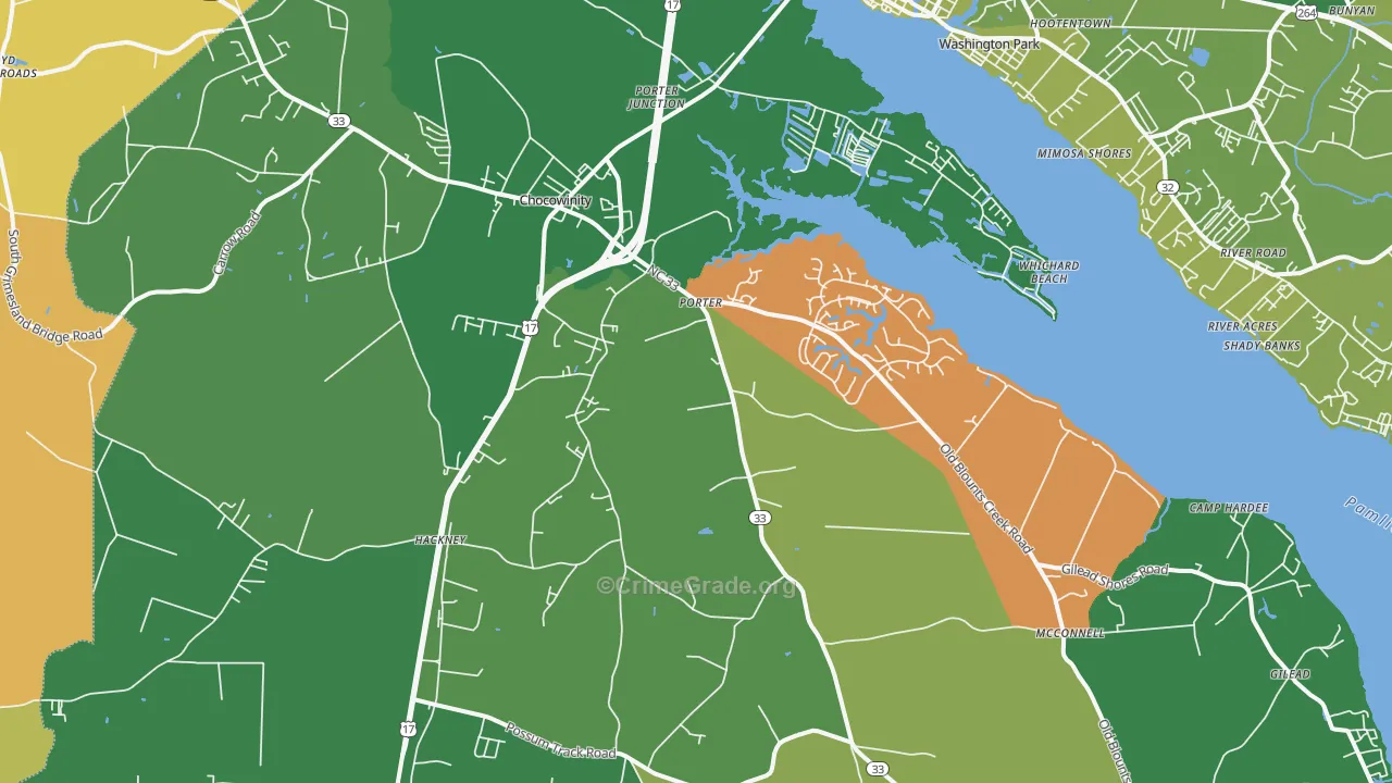 Chocowinity, NC Map of Vehicle Theft Rates