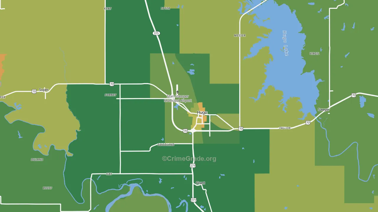Choctaw County, OK Map of Vehicle Theft Rates