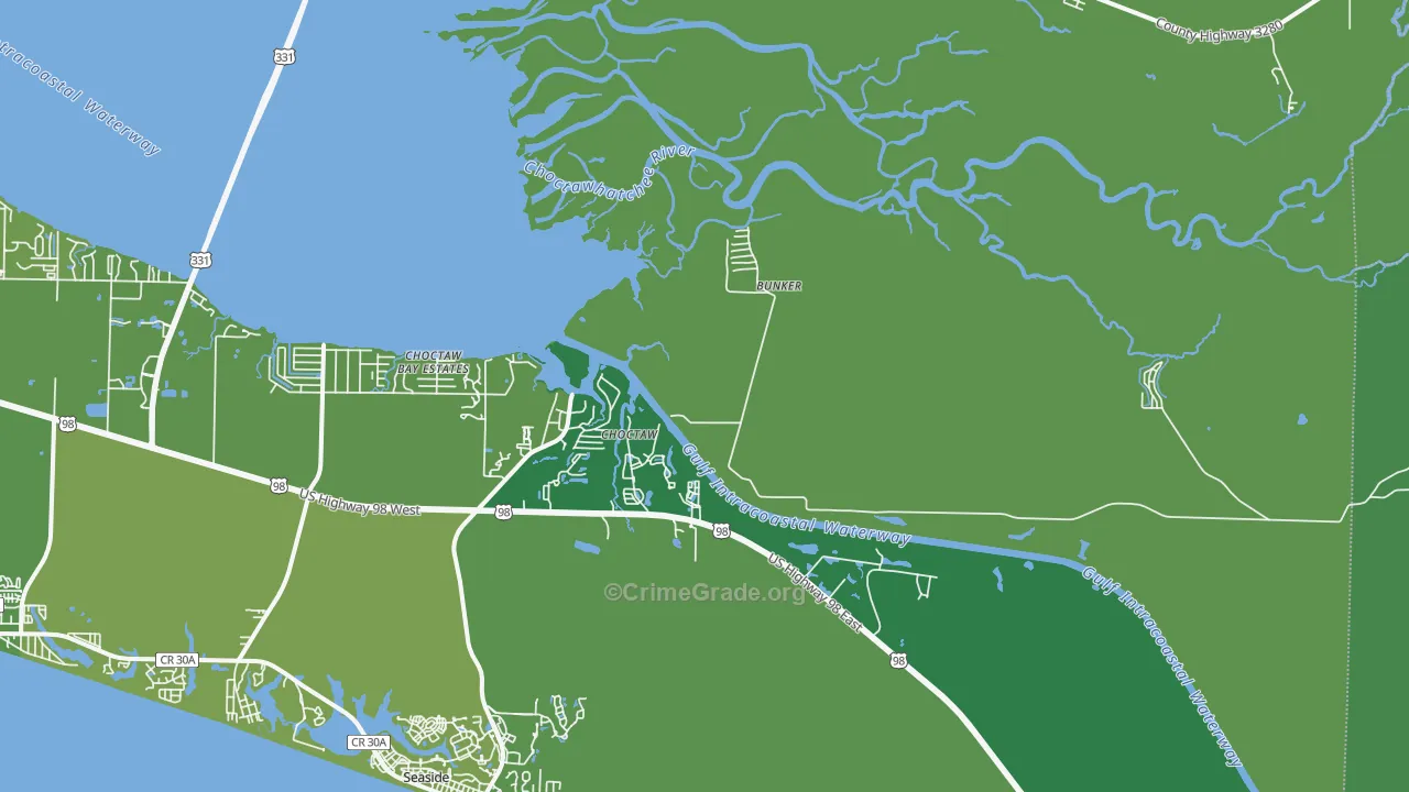 Choctaw, FL Map of Vehicle Theft Rates