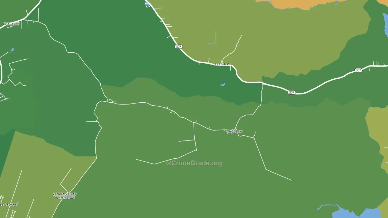 Choctaw, LA Map of Vehicle Theft Rates