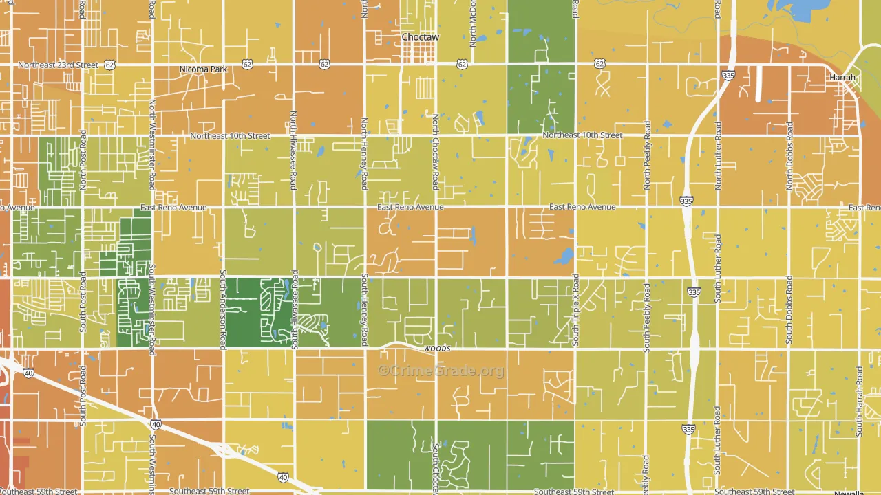 Choctaw, OK Map of Vehicle Theft Rates