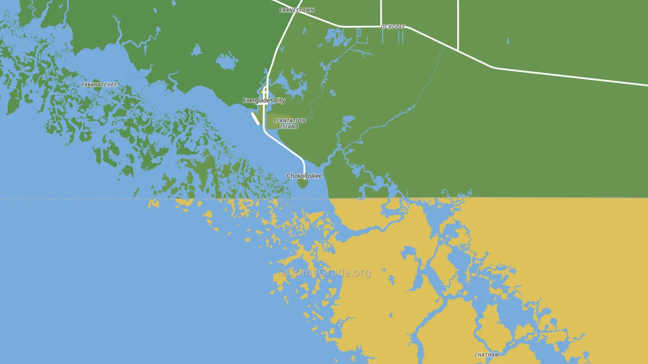 Chokoloskee, FL Map of Vehicle Theft Rates