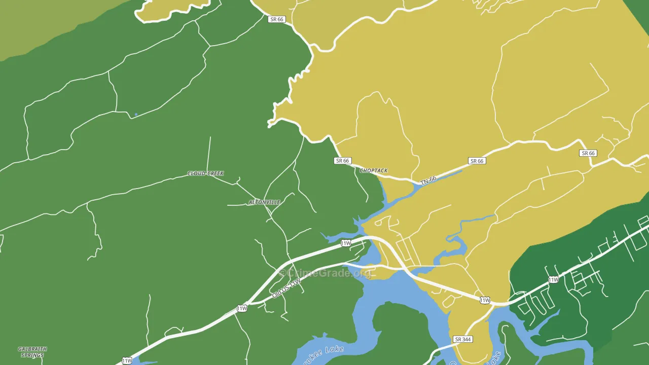 Choptack, TN Map of Vehicle Theft Rates