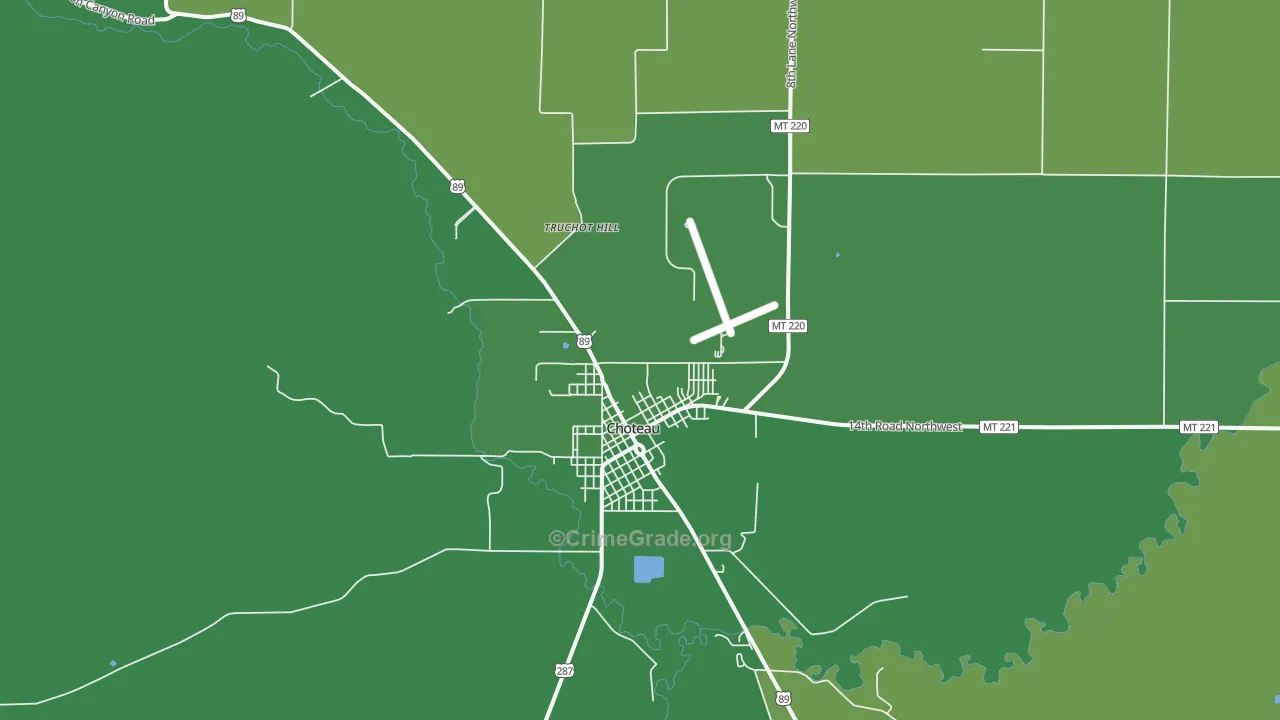 Choteau Junction, MT Map of Vehicle Theft Rates