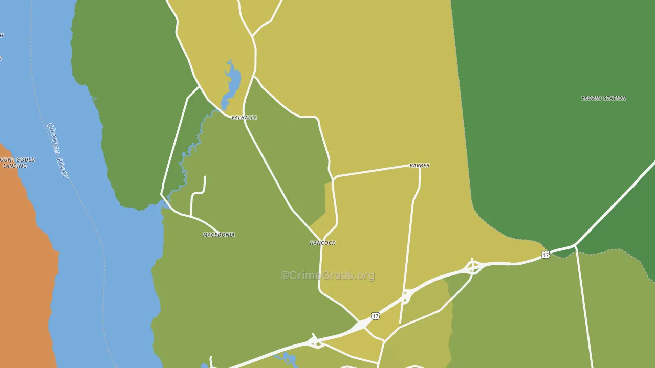 Chowan County, NC Map of Vehicle Theft Rates
