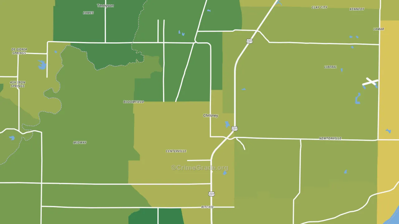 Chrisney, IN Map of Vehicle Theft Rates