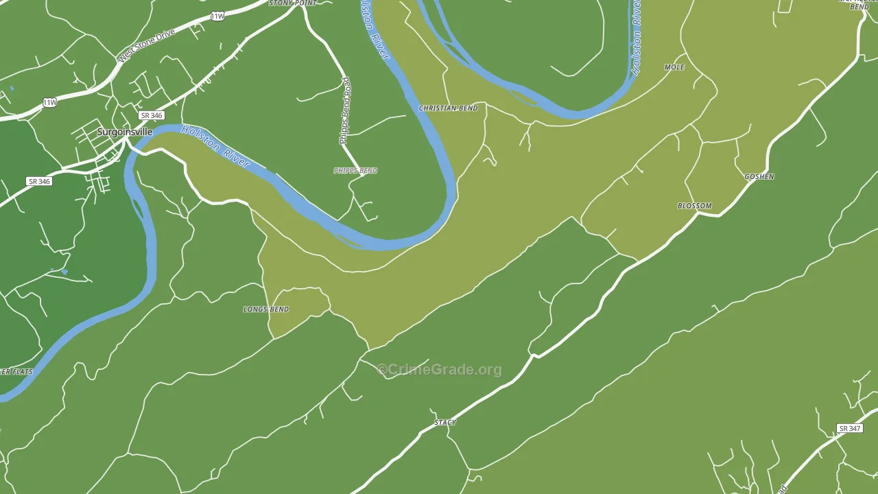 Christian Bend, TN Map of Vehicle Theft Rates