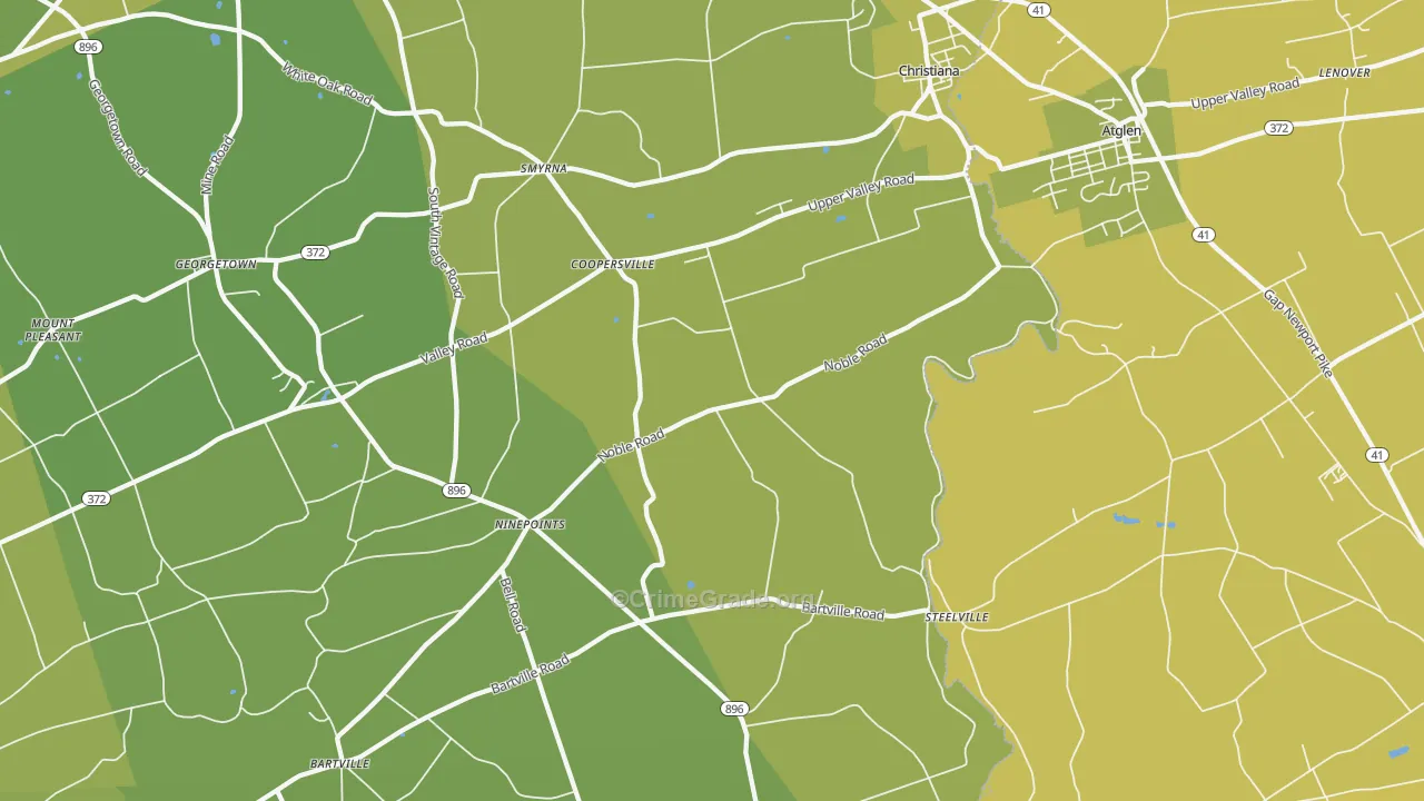 Christiana, PA Map of Vehicle Theft Rates