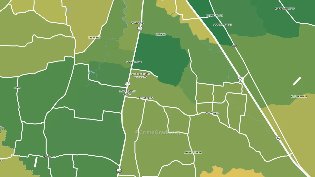 Christiana, TN Map of Vehicle Theft Rates