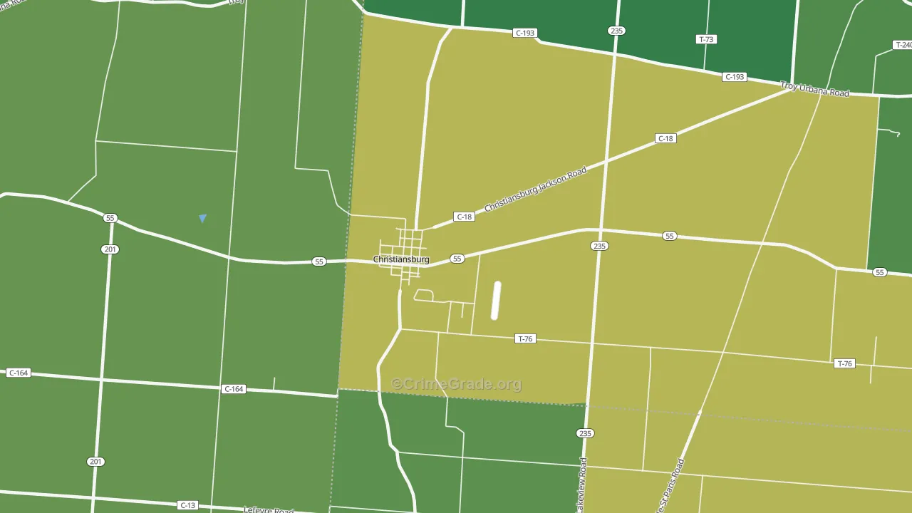 Christiansburg, OH Map of Vehicle Theft Rates