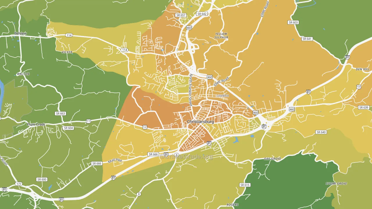 Christiansburg, VA Map of Vehicle Theft Rates