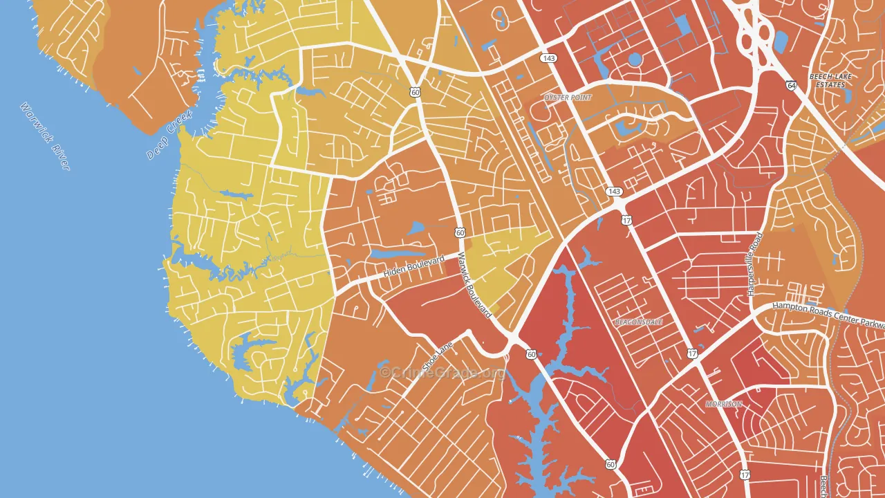 Christopher Newport, Newport News, VA Map of Vehicle Theft Rates