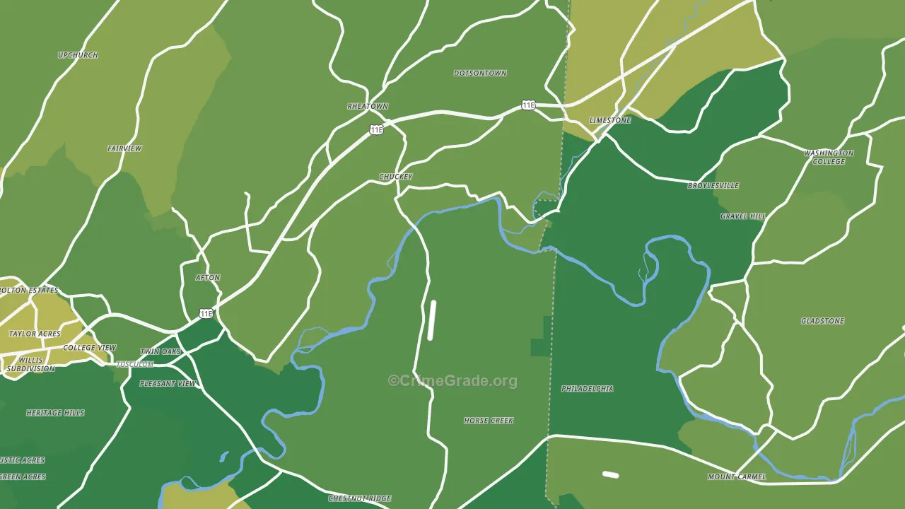 Chuckey, TN Map of Vehicle Theft Rates
