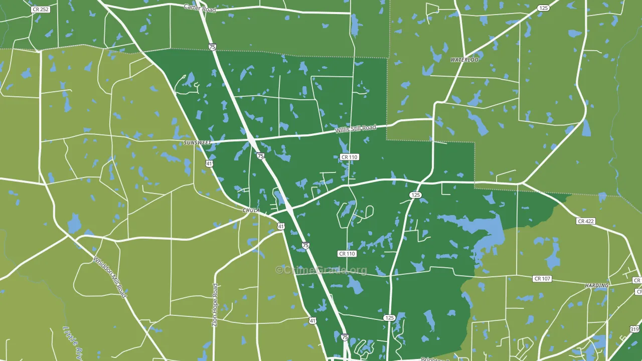 Chula, GA Map of Vehicle Theft Rates