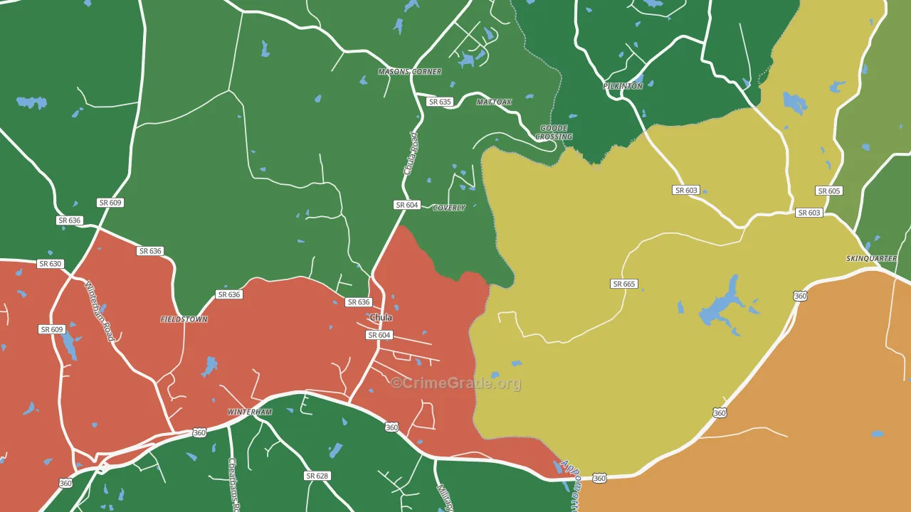 Chula, VA Map of Vehicle Theft Rates