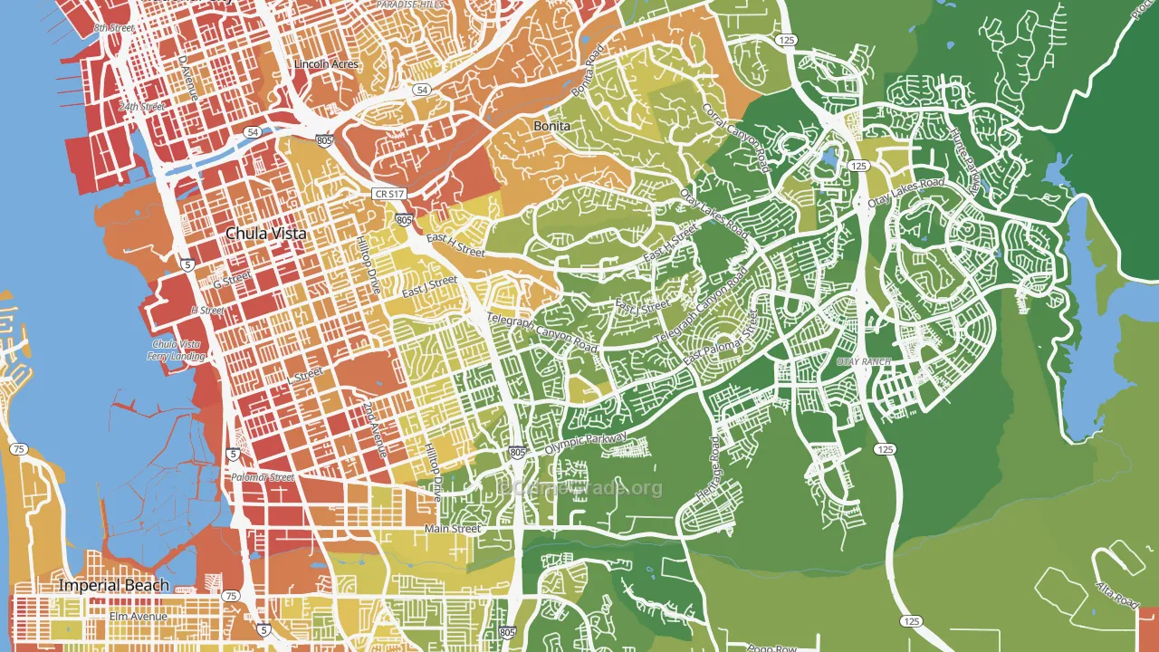 Chula Vista, CA Map of Vehicle Theft Rates
