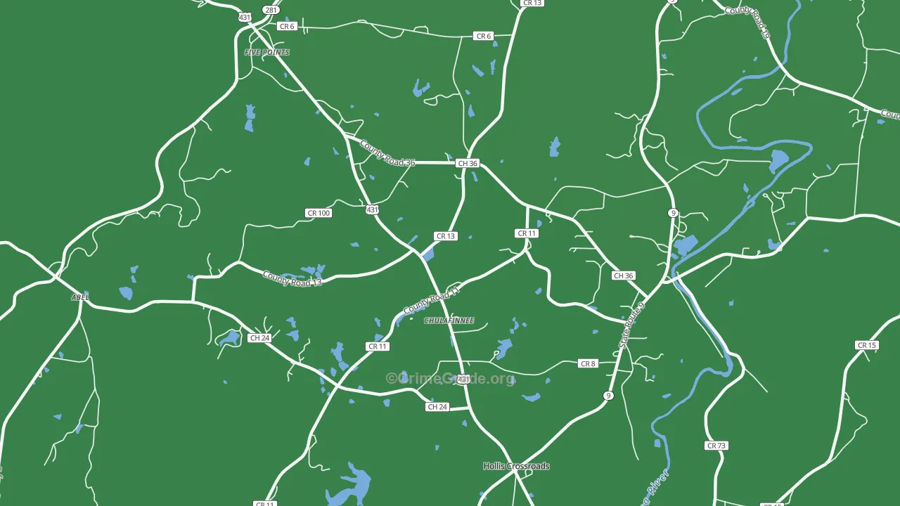 Chulafinnee, AL Map of Vehicle Theft Rates
