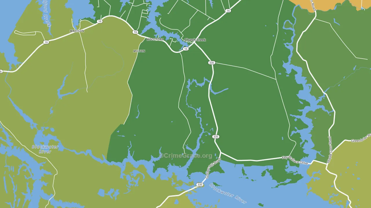 Church Creek, MD Map of Vehicle Theft Rates