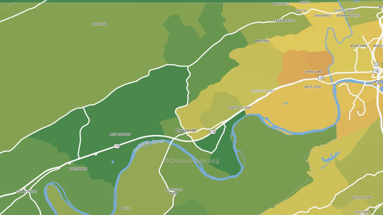 Church Hill, TN Map of Vehicle Theft Rates