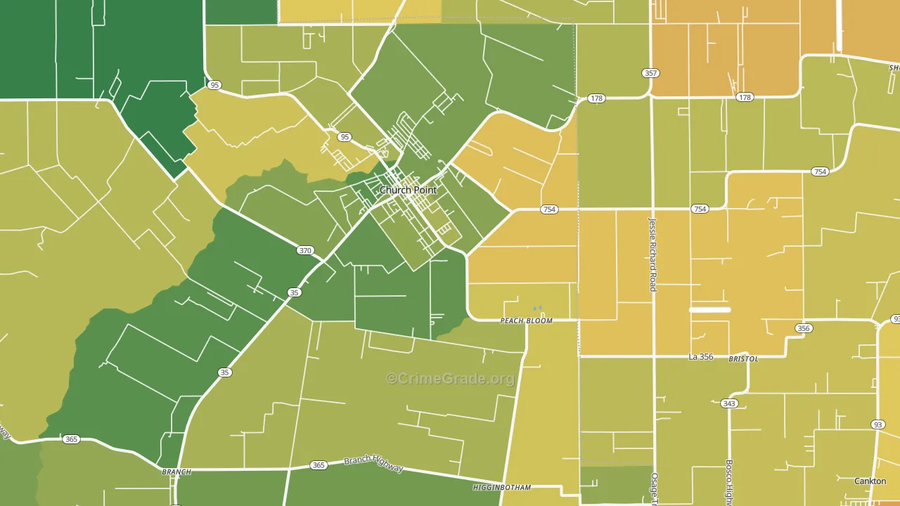 Church Point, LA Map of Vehicle Theft Rates