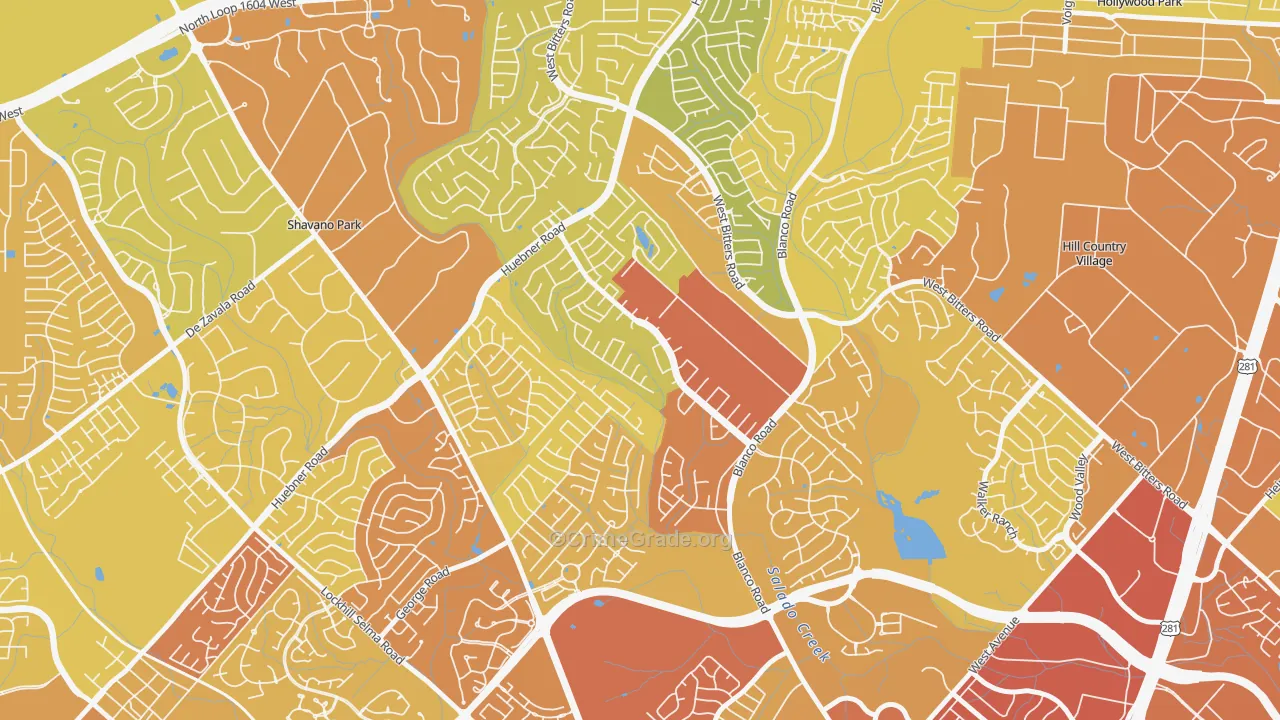 Churchill Estates, San Antonio, TX Map of Vehicle Theft Rates