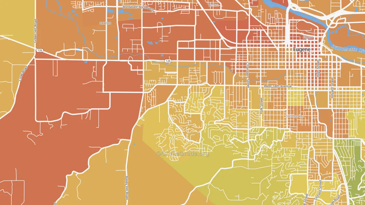 Churchill, Eugene, OR Map of Vehicle Theft Rates