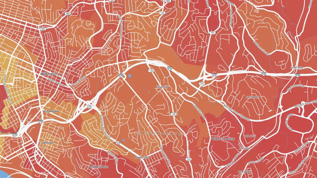 Churchill, PA Map of Vehicle Theft Rates