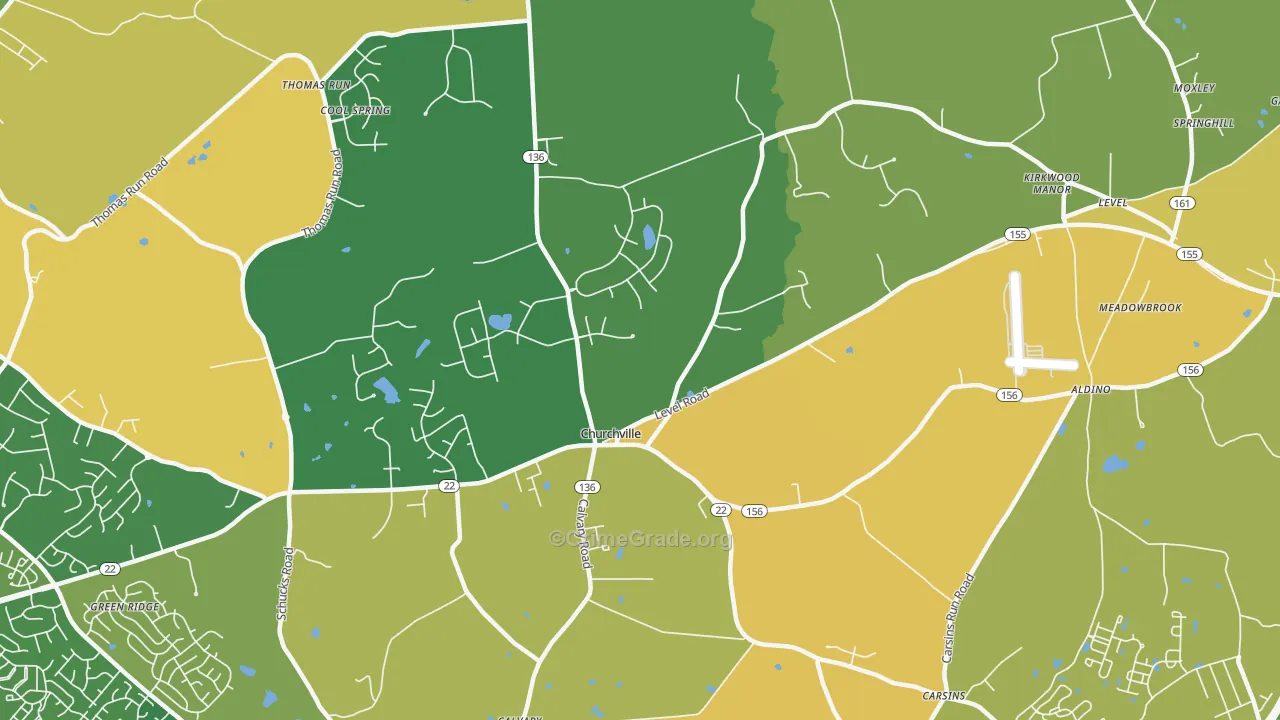 Churchville, MD Map of Vehicle Theft Rates