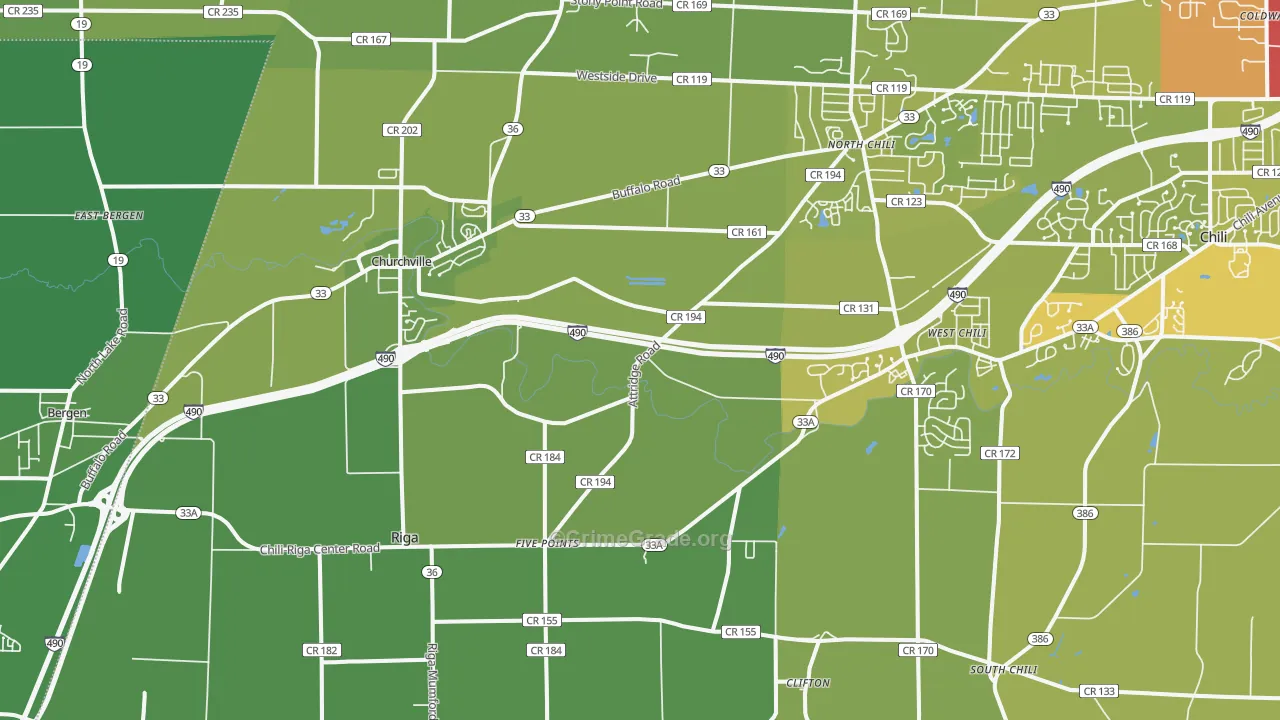 Churchville, NY Map of Vehicle Theft Rates
