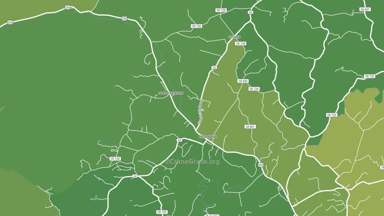 Churchville, VA Map of Vehicle Theft Rates