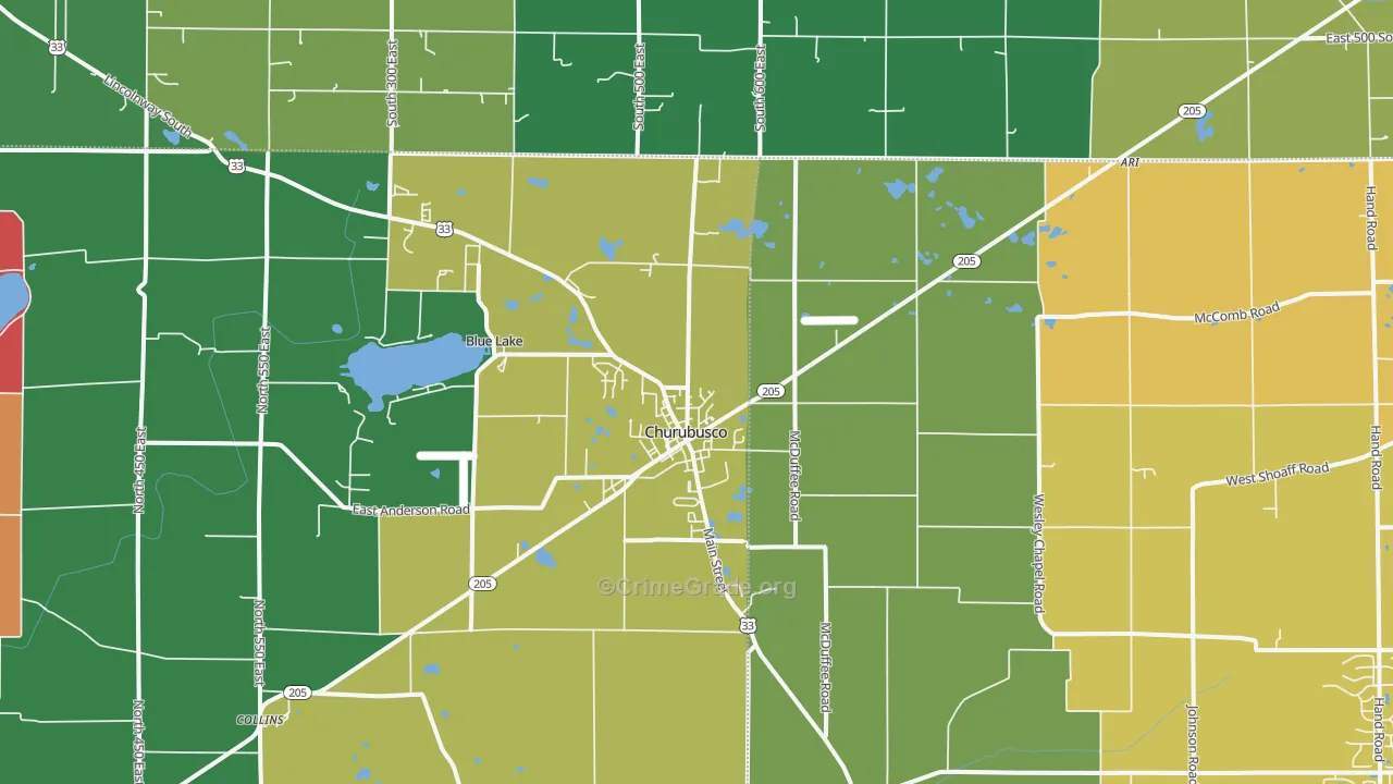 Churubusco, IN Map of Vehicle Theft Rates