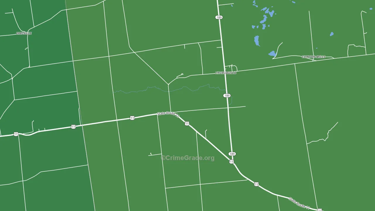 Churubusco, NY Map of Vehicle Theft Rates