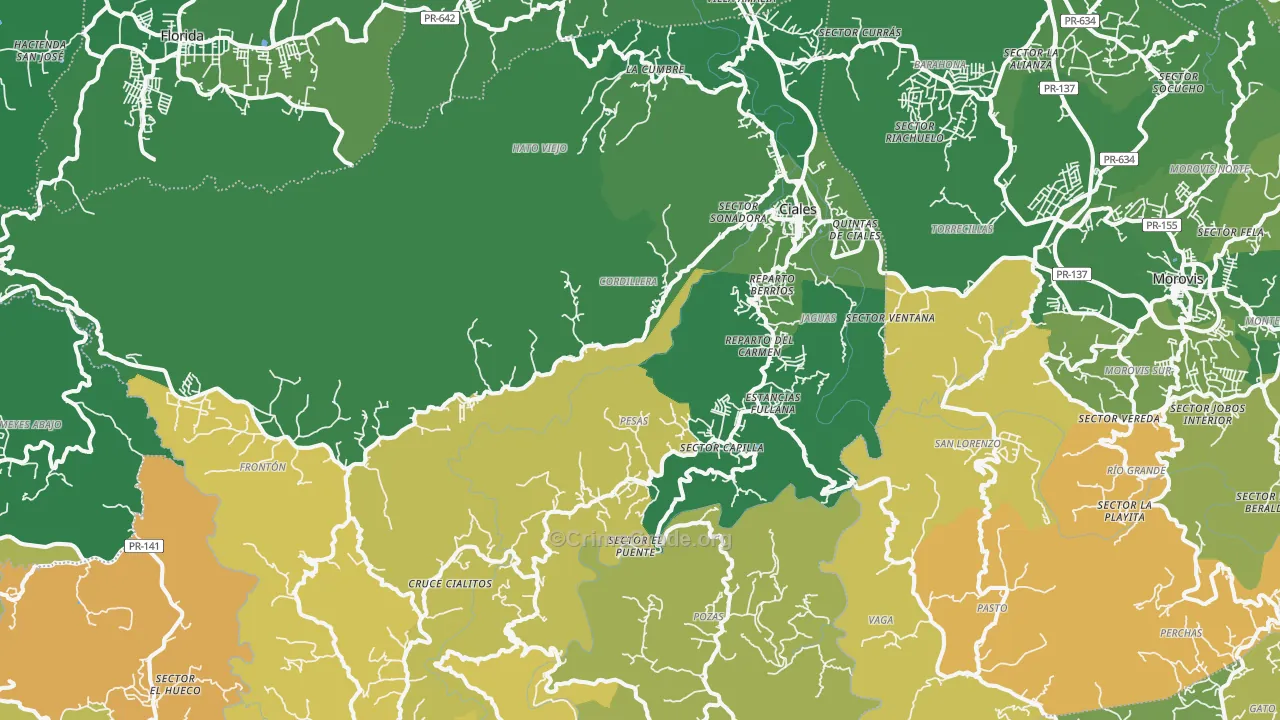 Ciales Municipio, PR Map of Vehicle Theft Rates