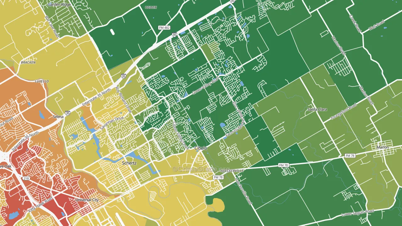 Cibolo, TX Map of Vehicle Theft Rates