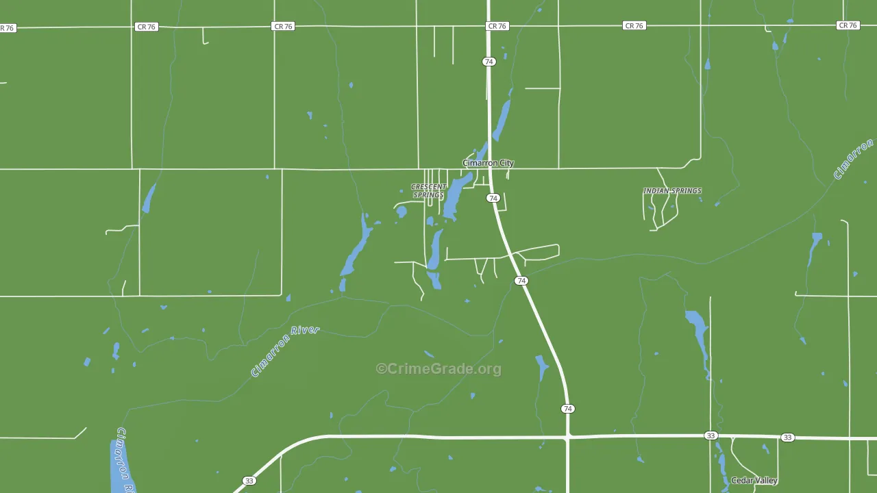 Cimarron City, OK Map of Vehicle Theft Rates