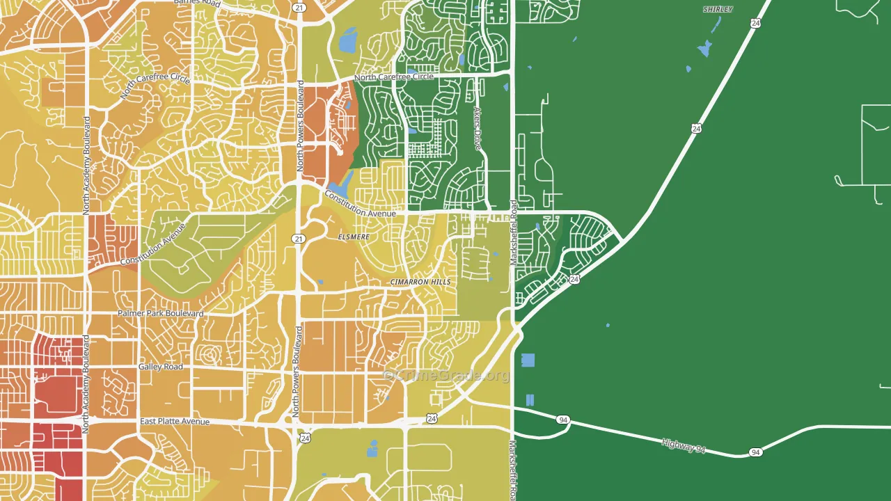 Cimarron Hills, CO Map of Vehicle Theft Rates