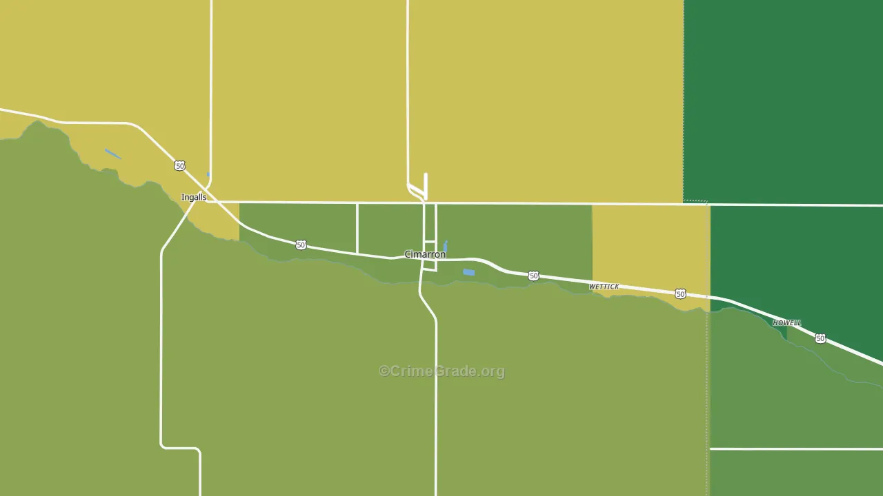 Cimarron, KS Map of Vehicle Theft Rates