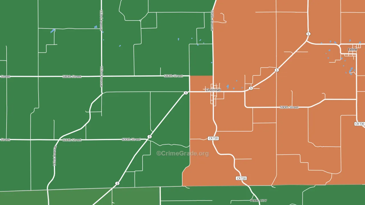 Cincinnati, IA Map of Vehicle Theft Rates