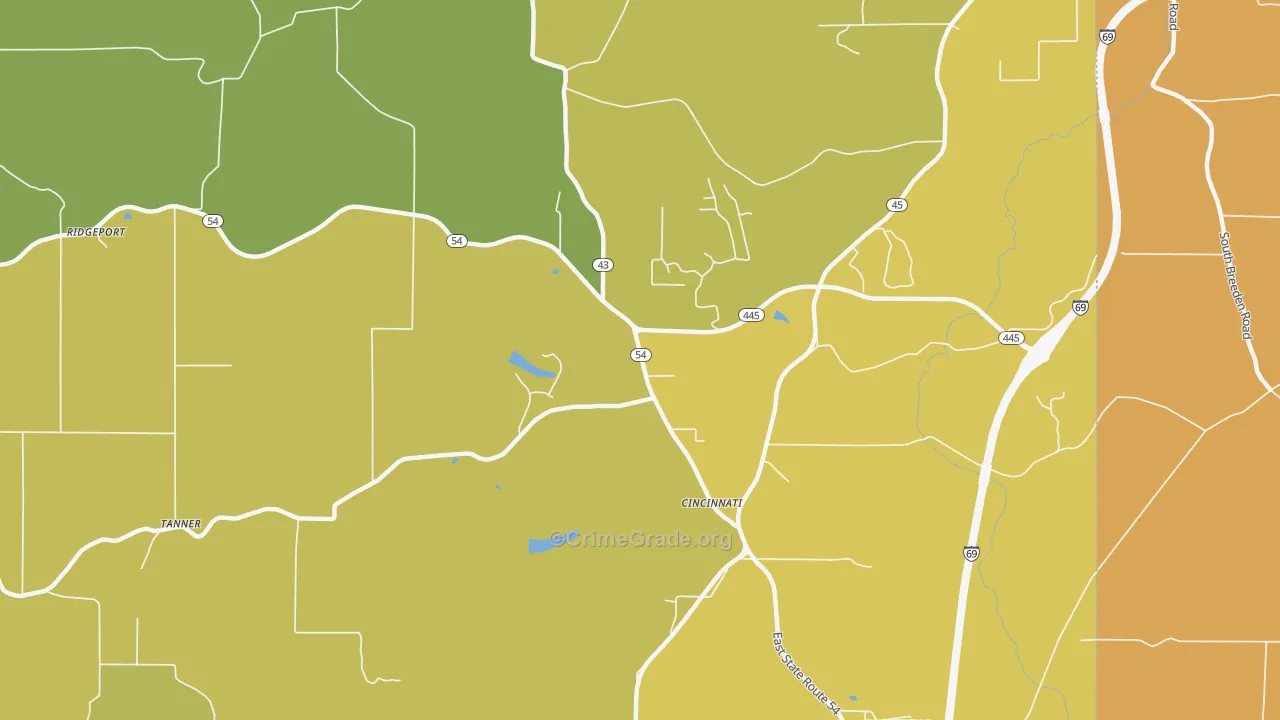 Cincinnati, IN Map of Vehicle Theft Rates