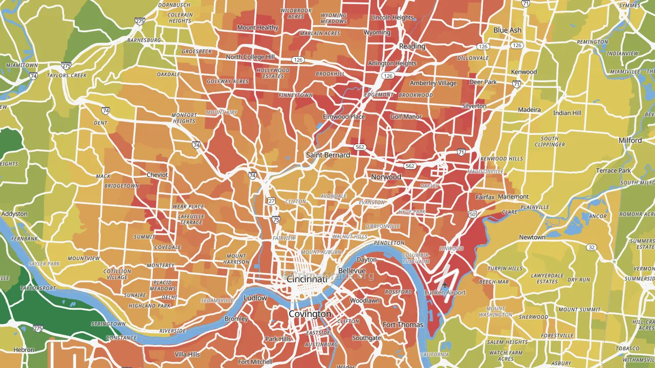 Cincinnati, OH Map of Vehicle Theft Rates