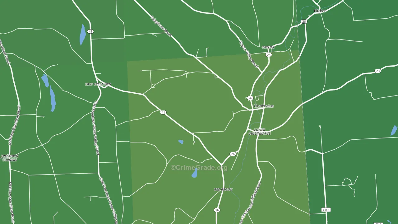 Cincinnatus, NY Map of Vehicle Theft Rates