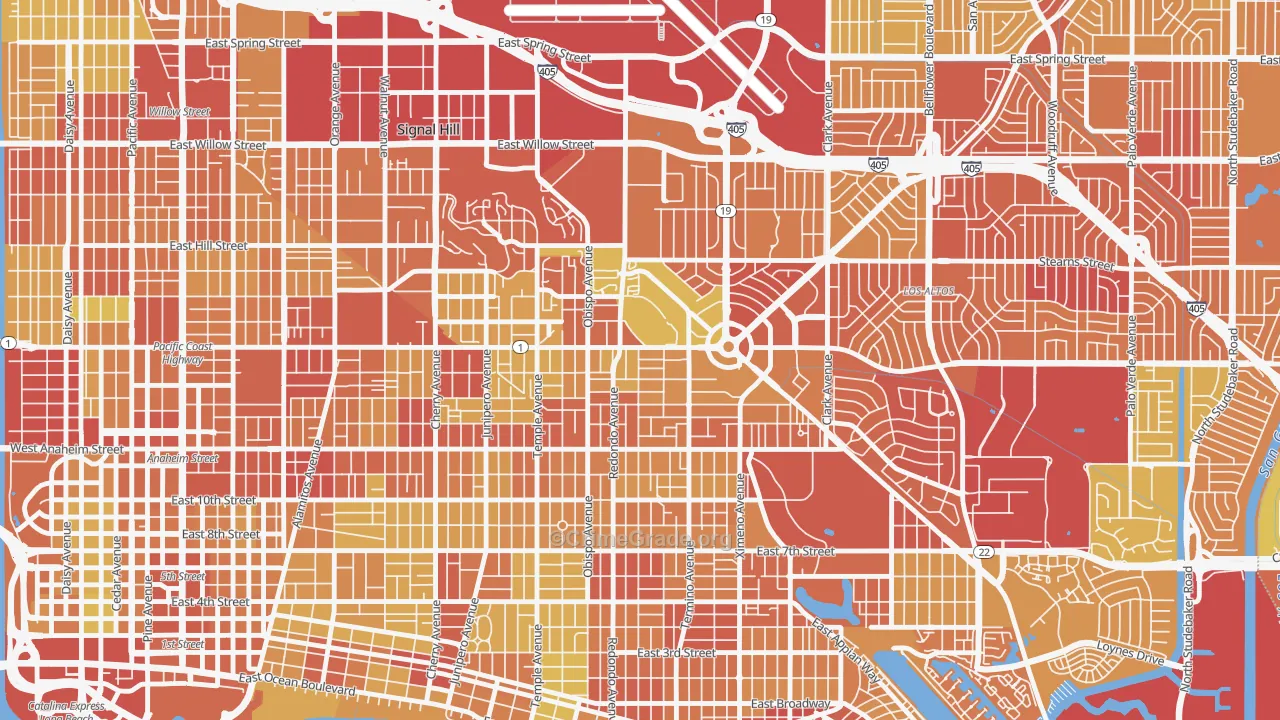 Circle Area, Long Beach, CA Map of Vehicle Theft Rates