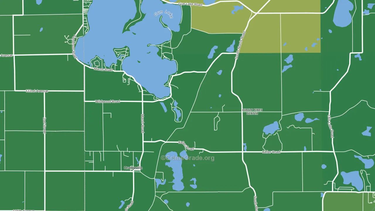 Circle Pine Center, MI Map of Vehicle Theft Rates