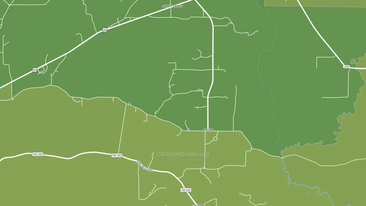 Circle, TX Map of Vehicle Theft Rates