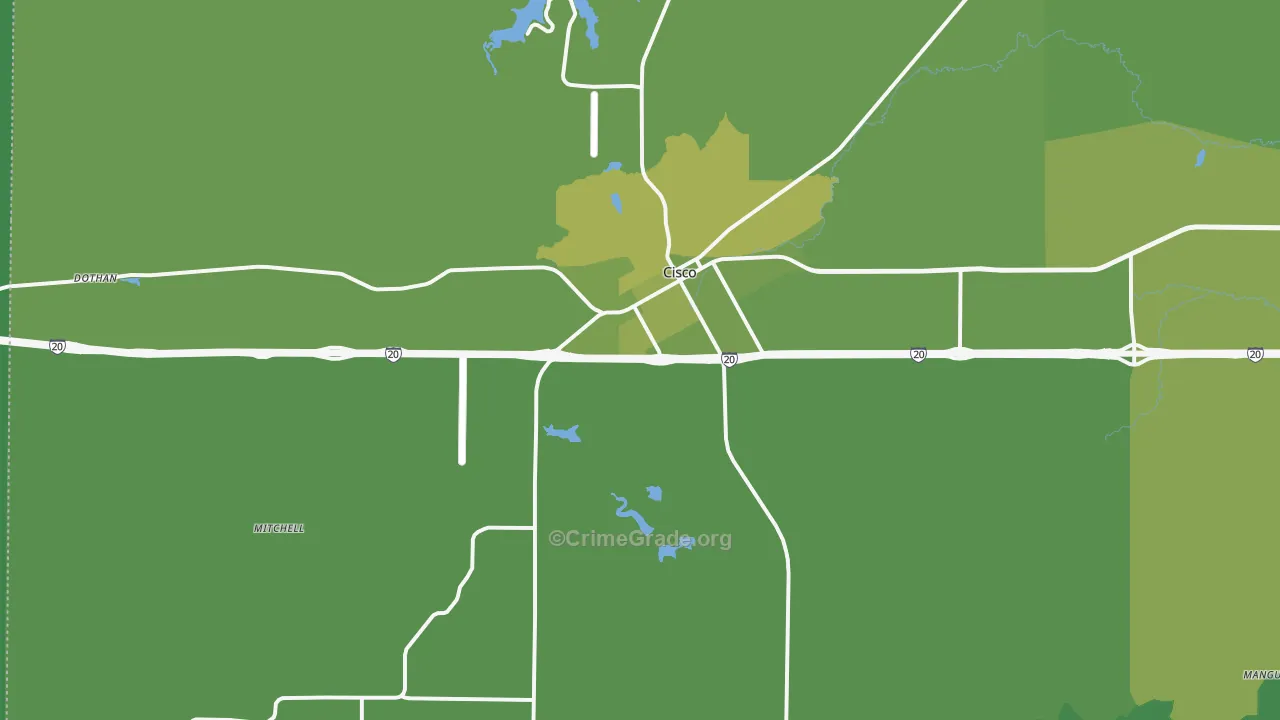 Cisco, TX Map of Vehicle Theft Rates