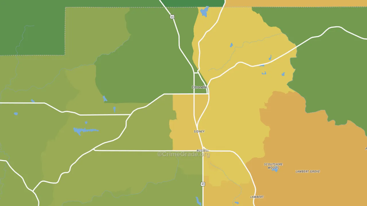 Citronelle, AL Map of Vehicle Theft Rates
