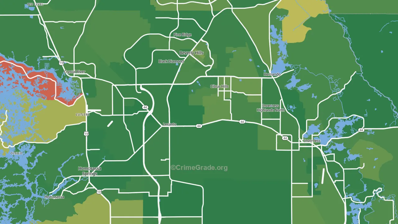 Citrus County, FL Map of Vehicle Theft Rates