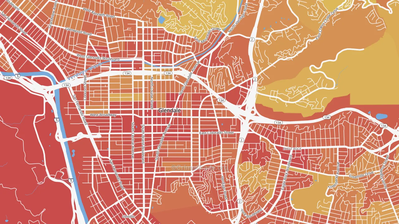 Citrus Grove, Glendale, CA Map of Vehicle Theft Rates