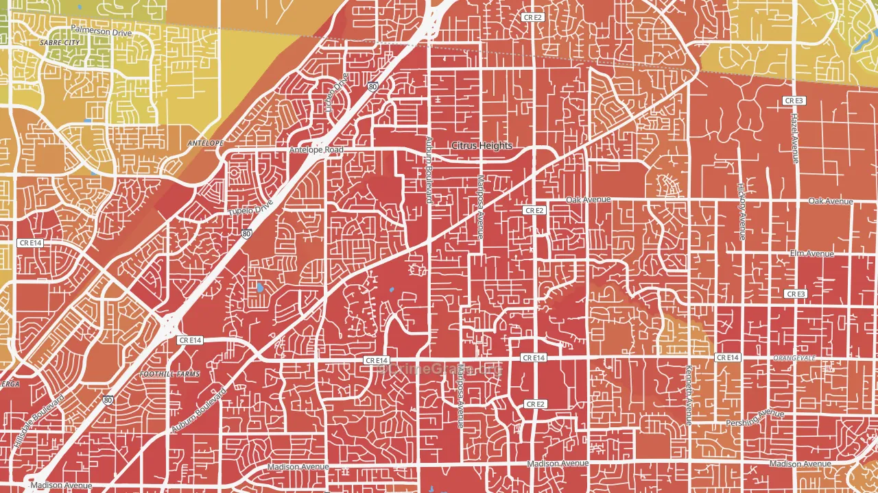 Citrus Heights, CA Map of Vehicle Theft Rates
